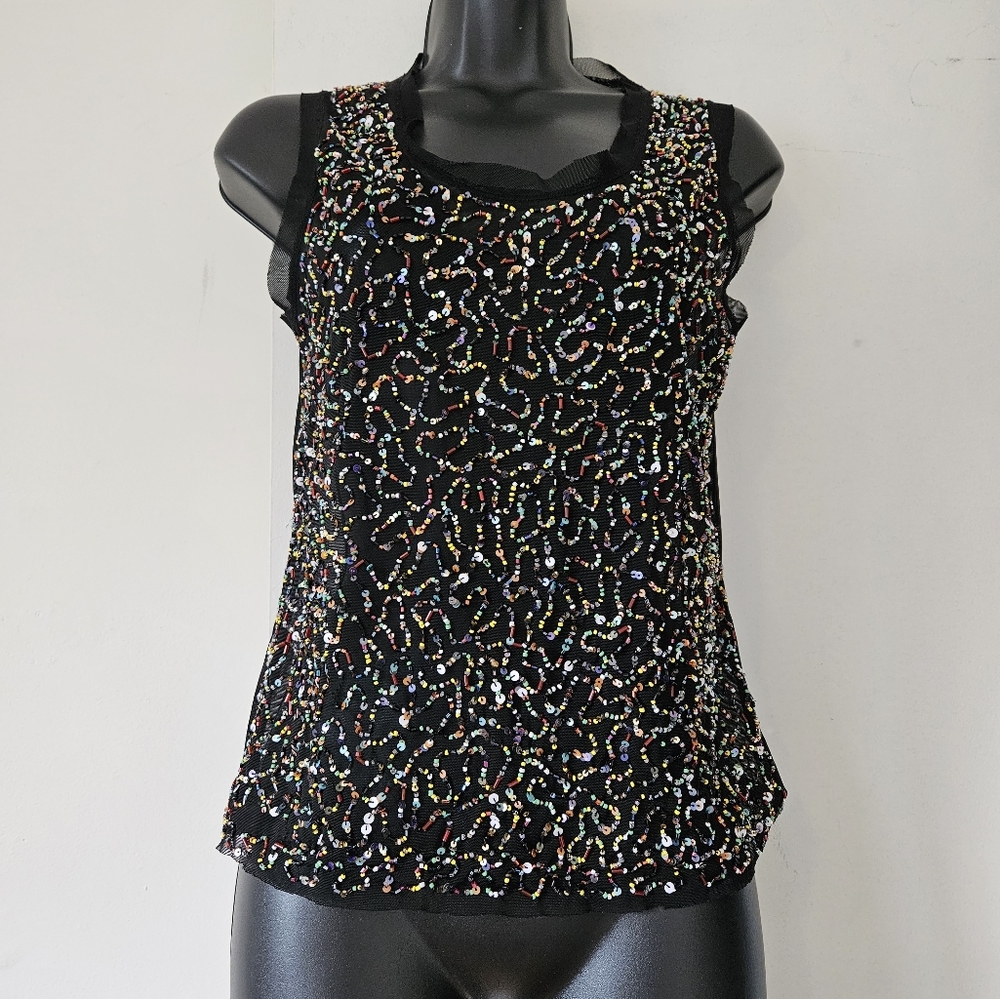 Alain Manoukian Multi-coloured Beaded/Sequin Semi-Sheer Tank